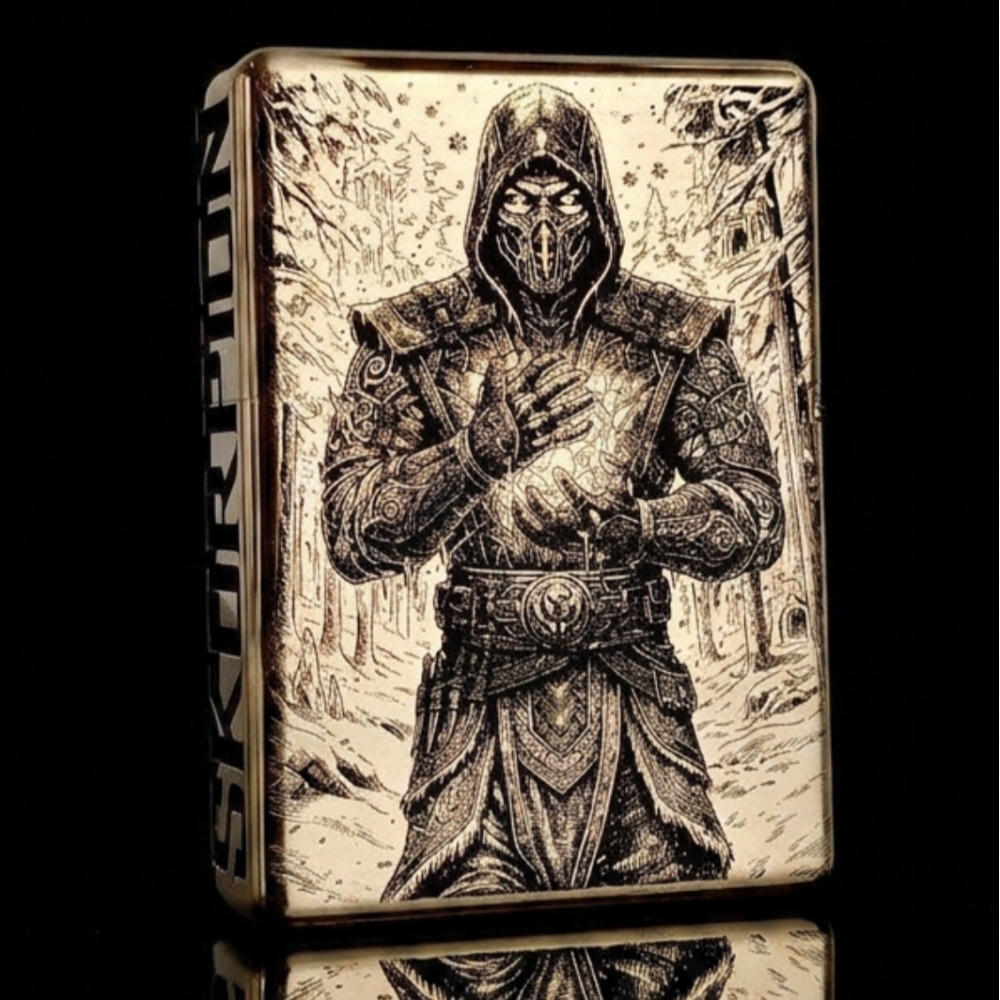 Бензиновая зажигалка Zorro 912S Armor (Латунь) с глубокой гравировкой «Mortal Kombat Скорпион и Саб-Зиро»