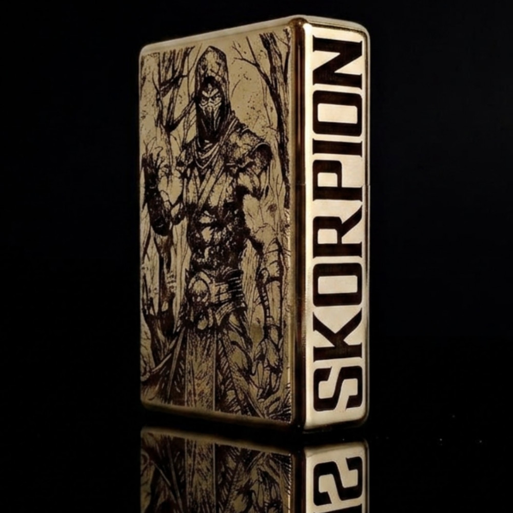 Бензиновая зажигалка Zorro 912S Armor (Латунь) с глубокой гравировкой «Mortal Kombat Скорпион и Саб-Зиро»
