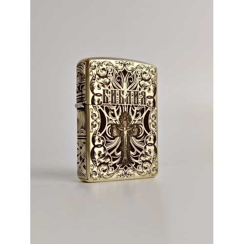 Зажигалка Zippo 168 Armor Латунь с 3D-гравировкой «Библия» (Русская версия)